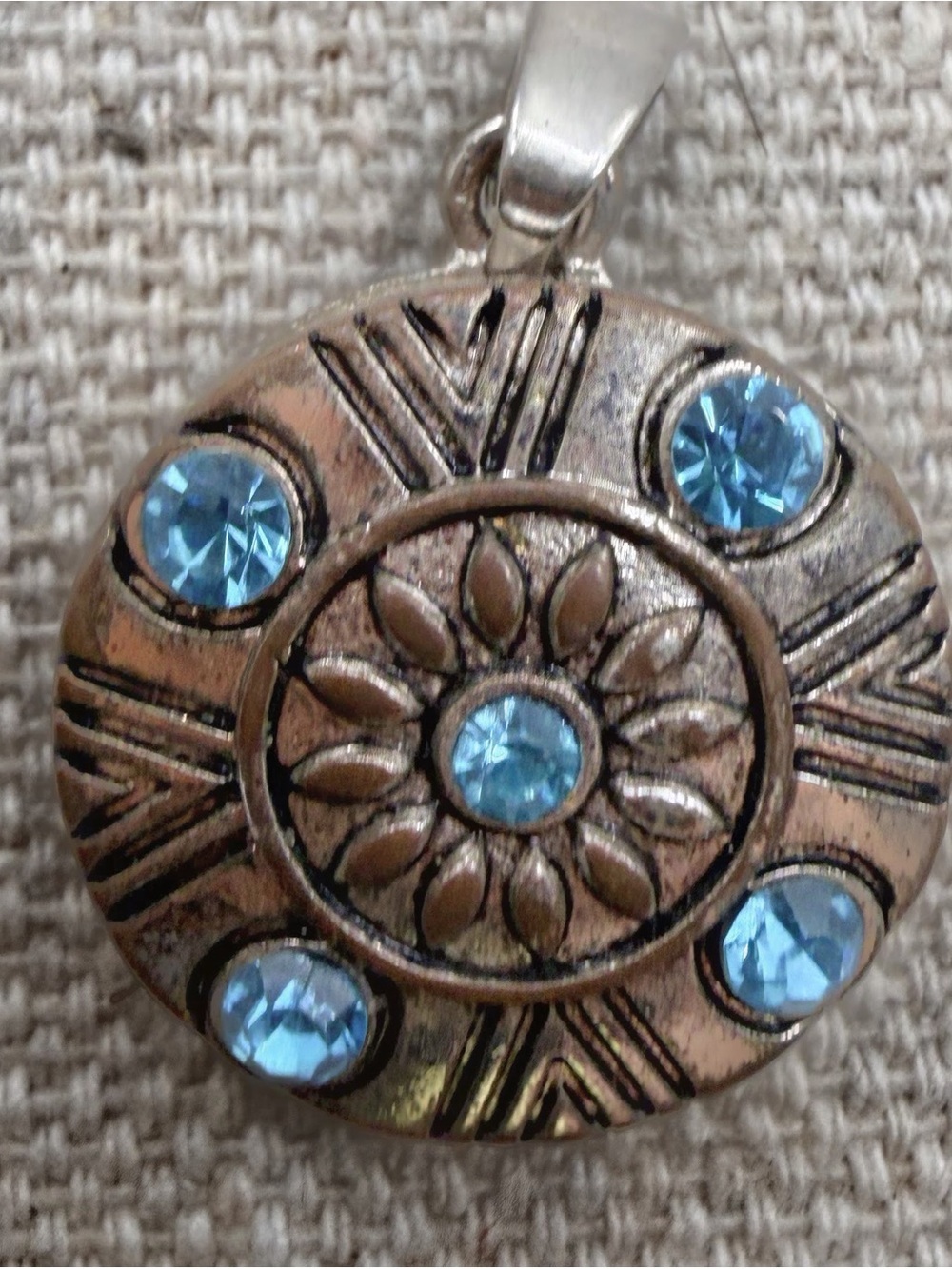 Round Sunburst Pendant Necklace with Sky Blue Crystals - Women Jewelry